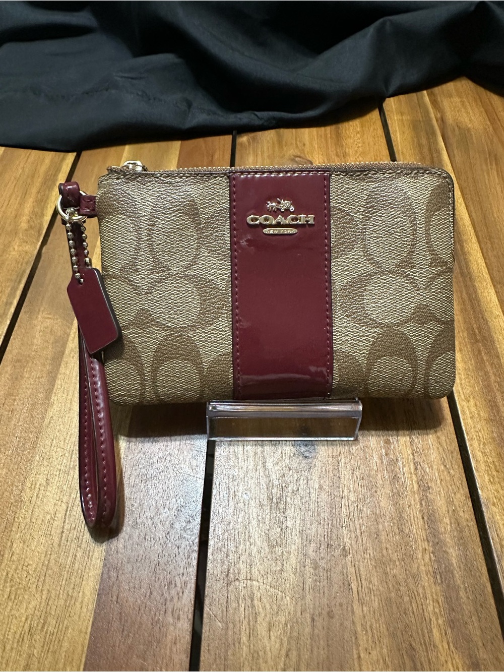 Coach Tan and Burgundy Wristlet